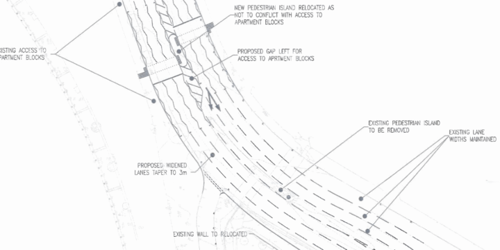Seven lane layout at Albertbidge junction
(from document "37 Proposed Road Layout A1" reproduced from Planning Portal for purposes of consultation, published 25/05/2018, LA04/2018/0448/F)