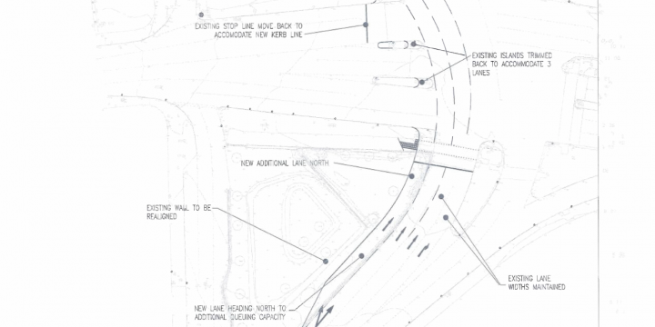 Northbound 3 lane layout from Ravenhill
(from document "37 Proposed Road Layout A1" reproduced from Planning Portal for purposes of consultation, published 25/05/2018, LA04/2018/0448/F)