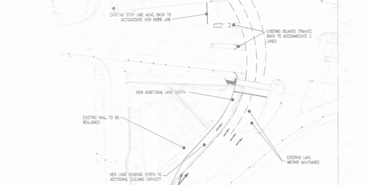 Northbound 3 lane layout from Ravenhill
(from document "37 Proposed Road Layout A1" reproduced from Planning Portal for purposes of consultation, published 25/05/2018, LA04/2018/0448/F)